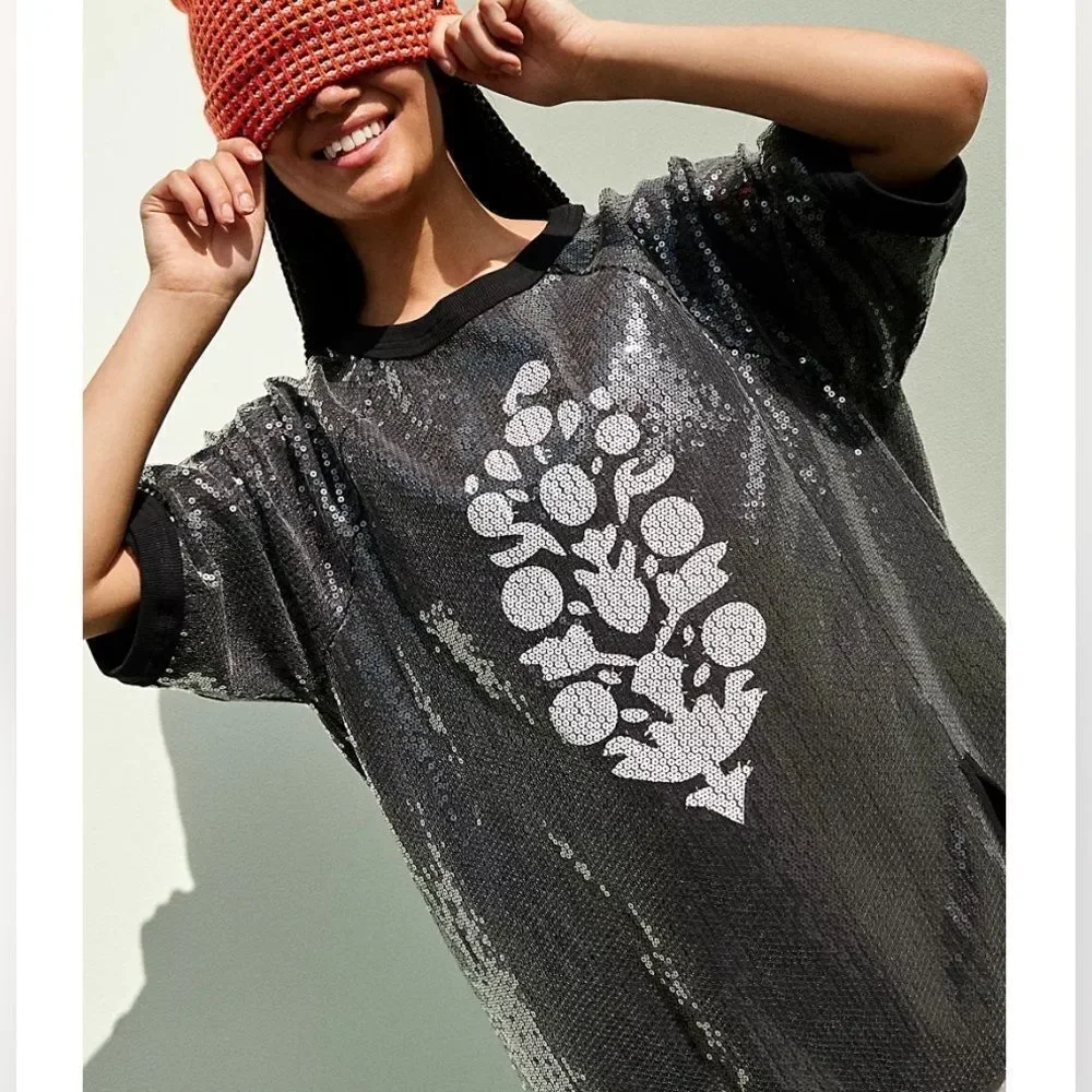 Free People Sequin Run Off TeeSize XS